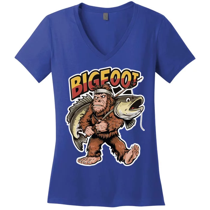 Catfishing Bigfoot Sasquatch Hunting Catfish Catfisher Gift Women's V-Neck T-Shirt