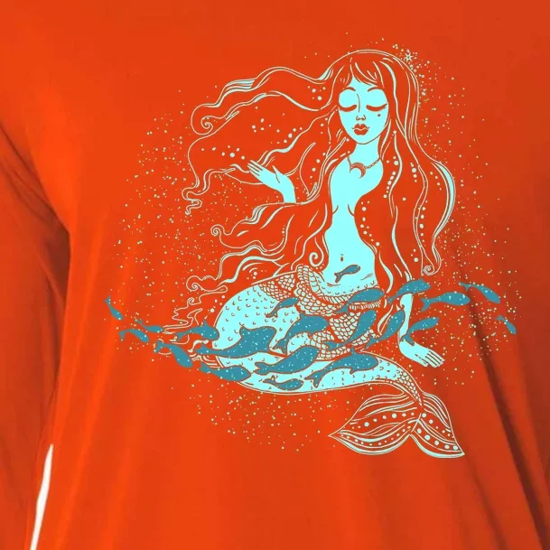 Cute Boho Space Galaxy Mermaid Cooling Performance Long Sleeve Crew