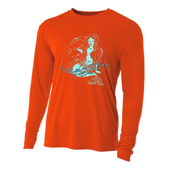 Cute Boho Space Galaxy Mermaid Cooling Performance Long Sleeve Crew