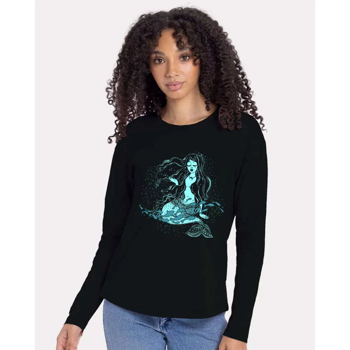 Cute Boho Space Galaxy Mermaid Womens Cotton Relaxed Long Sleeve T-Shirt