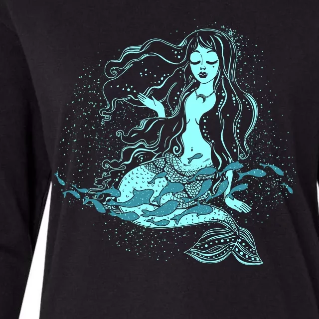 Cute Boho Space Galaxy Mermaid Womens Cotton Relaxed Long Sleeve T-Shirt