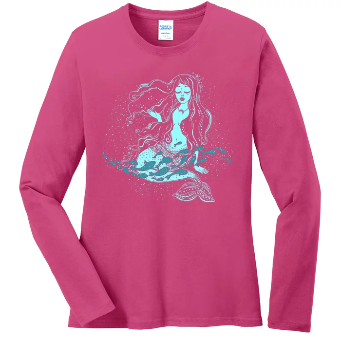 Cute Boho Space Galaxy Mermaid Ladies Long Sleeve Shirt