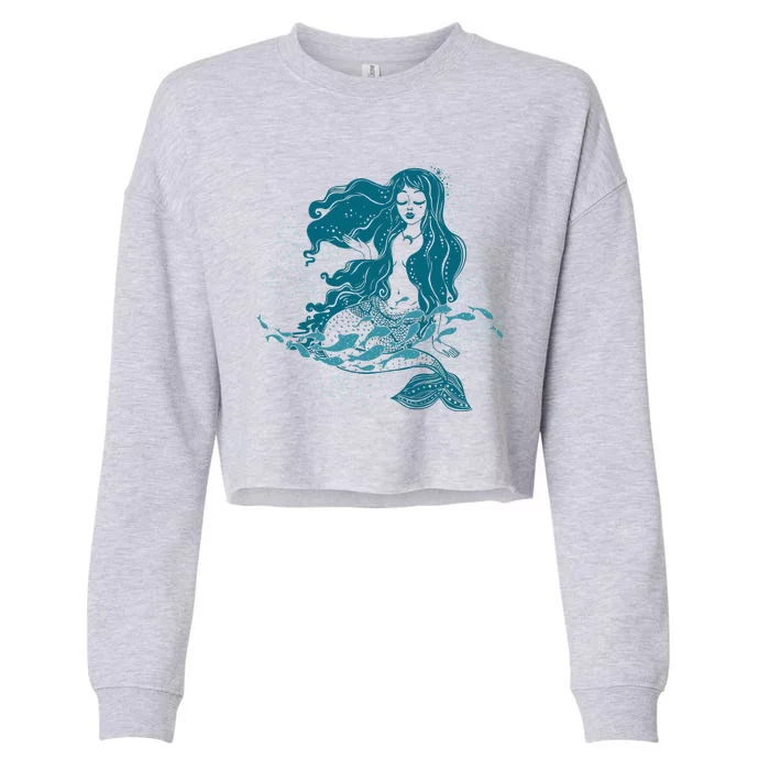 Cute Boho Space Galaxy Mermaid Cropped Pullover Crew