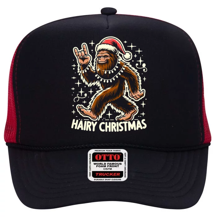 Cool Bigfoot Santa Sasquatch Pajamas Hairy Christmas Yeti Funny Gift High Crown Mesh Trucker Hat