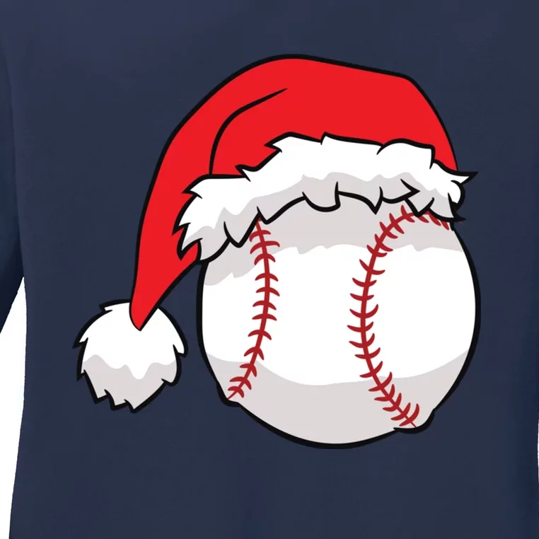 Christmas Baseball Santa Hat Baseball Ladies Long Sleeve Shirt