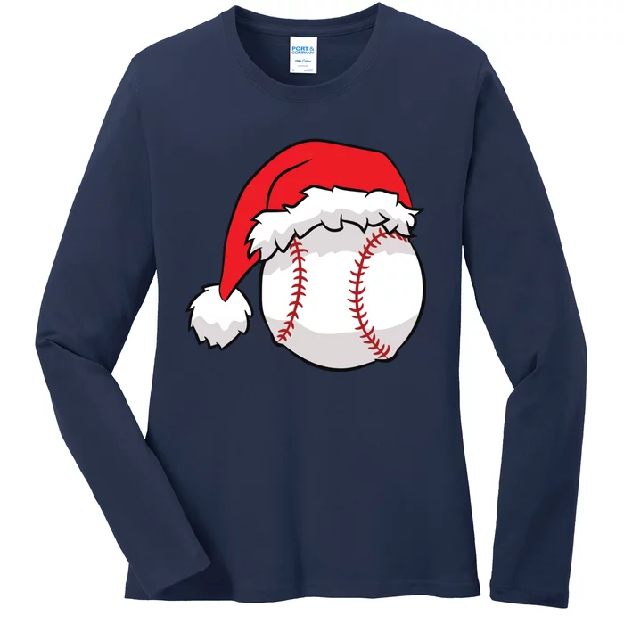 Christmas Baseball Santa Hat Baseball Ladies Long Sleeve Shirt