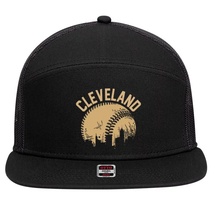 Cleveland Baseball Skyline Ohio Player Coach Fan 7 Panel Mesh Trucker Snapback Hat