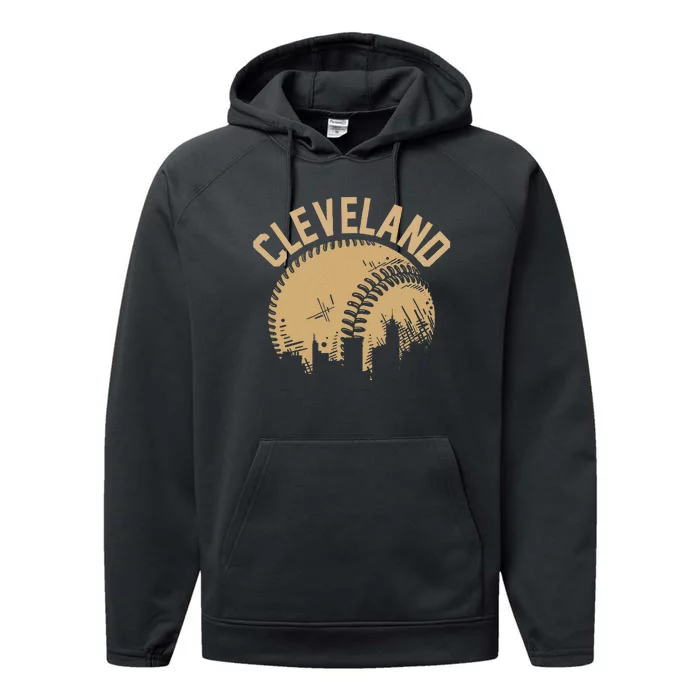 Cleveland Baseball Skyline Ohio Player Coach Fan Performance Fleece Hoodie