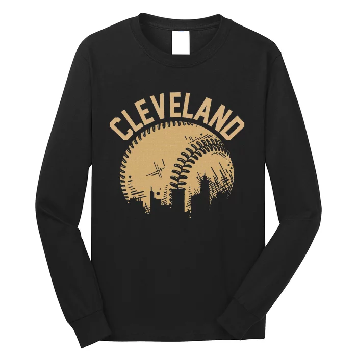 Cleveland Baseball Skyline Ohio Player Coach Fan Long Sleeve Shirt