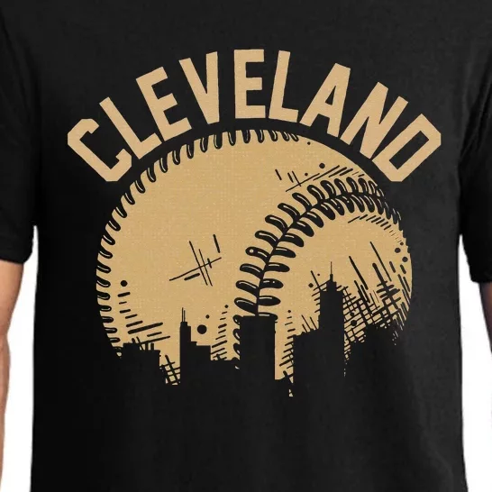 Cleveland Baseball Skyline Ohio Player Coach Fan Pajama Set