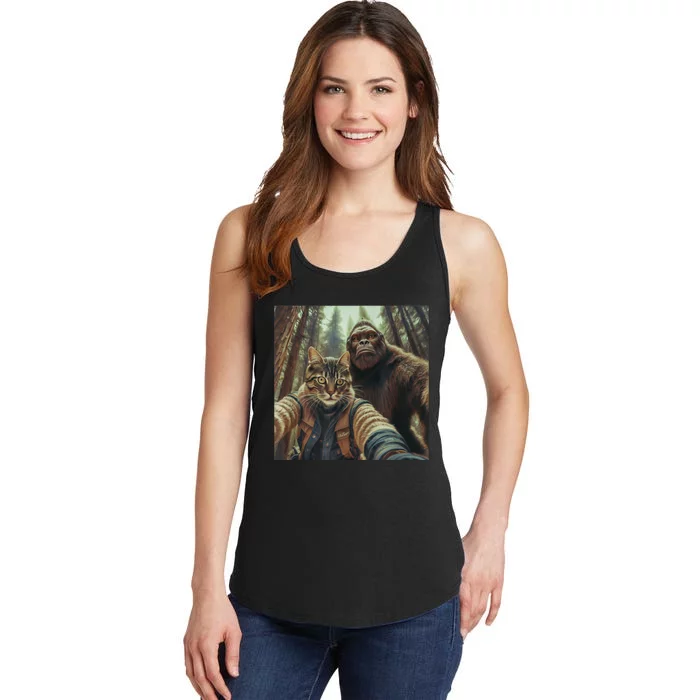 Cat Bigfoot Sasquatch Selfie Photo Funny Retro Classic Humor Ladies Essential Tank