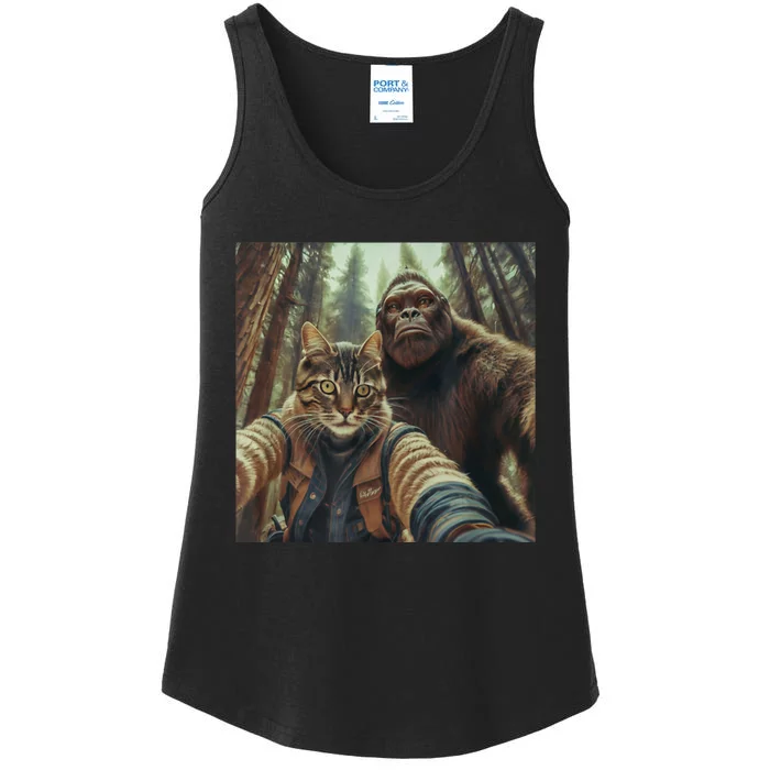 Cat Bigfoot Sasquatch Selfie Photo Funny Retro Classic Humor Ladies Essential Tank