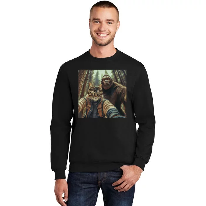 Cat Bigfoot Sasquatch Selfie Photo Funny Retro Classic Humor Tall Sweatshirt