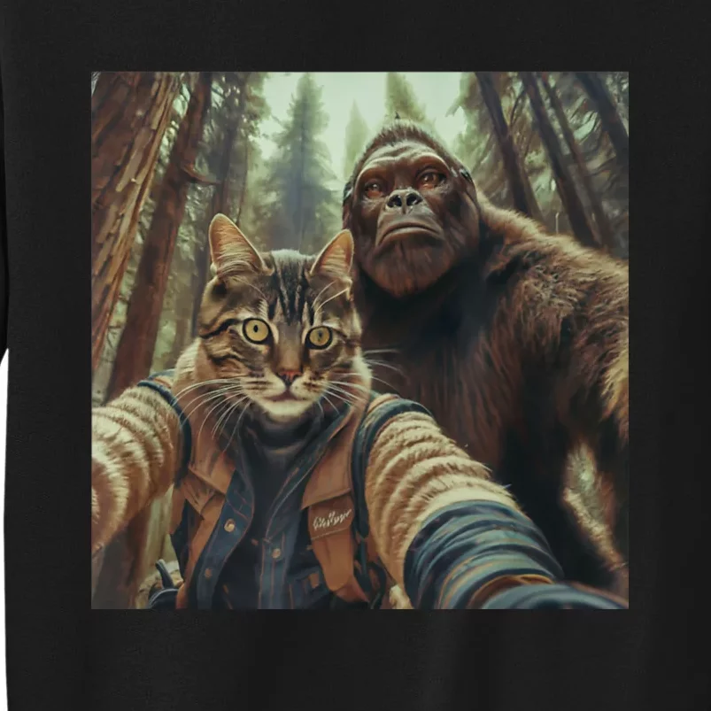 Cat Bigfoot Sasquatch Selfie Photo Funny Retro Classic Humor Tall Sweatshirt