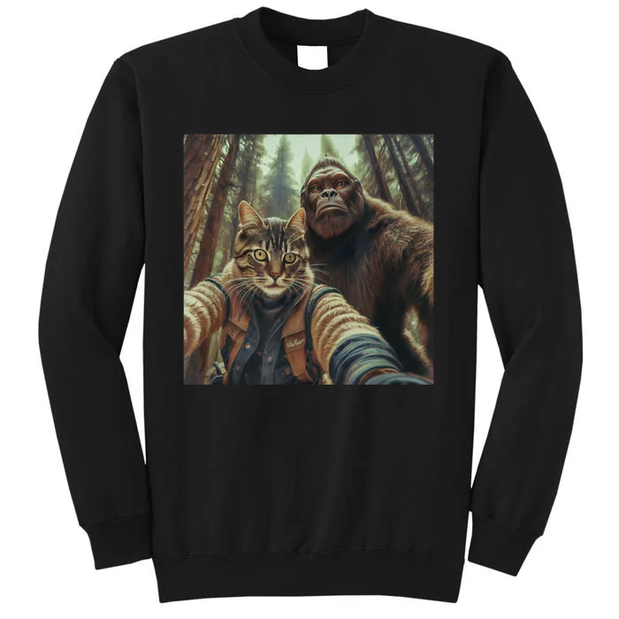 Cat Bigfoot Sasquatch Selfie Photo Funny Retro Classic Humor Tall Sweatshirt