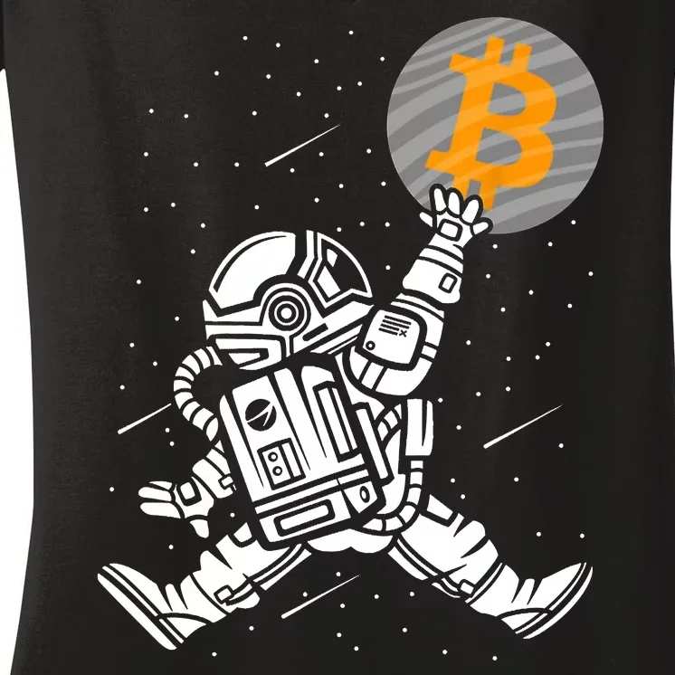 Cryptocurrency Bitcoin Space Moon Funny Women's V-Neck T-Shirt