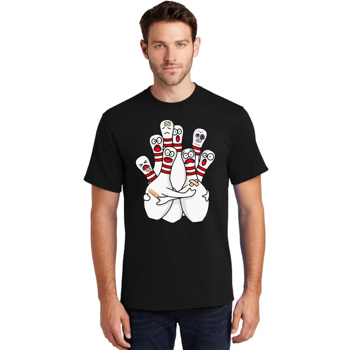 Cartoon Bowling Scared Bowling Pins Funny Sport Bowler Tall T-Shirt