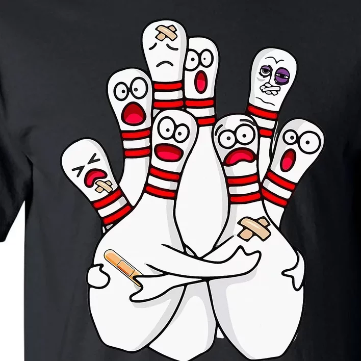 Cartoon Bowling Scared Bowling Pins Funny Sport Bowler Tall T-Shirt