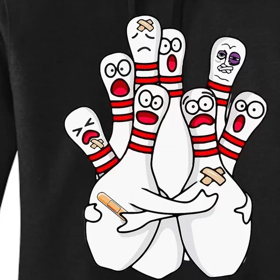 Cartoon Bowling Scared Bowling Pins Funny Sport Bowler Women's Pullover Hoodie