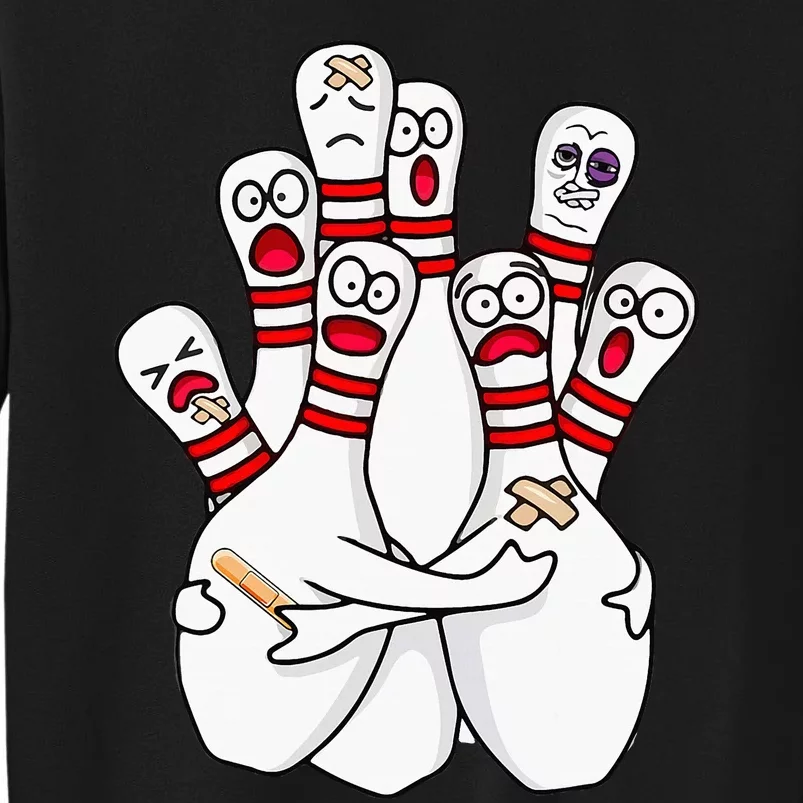 Cartoon Bowling Scared Bowling Pins Funny Sport Bowler Tall Sweatshirt