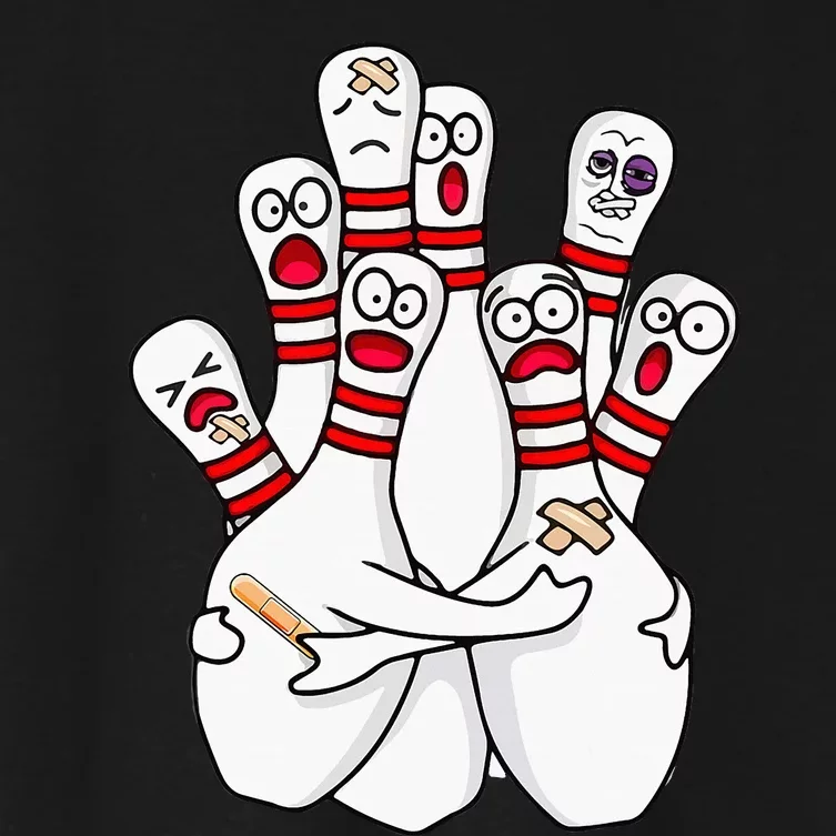 Cartoon Bowling Scared Bowling Pins Funny Sport Bowler Women's Crop Top Tee