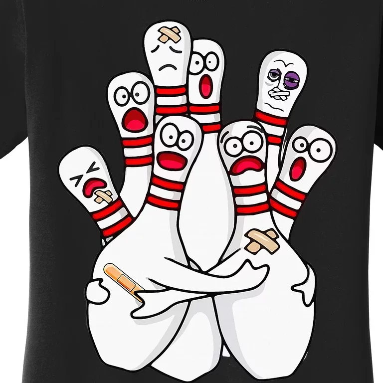 Cartoon Bowling Scared Bowling Pins Funny Sport Bowler Women's T-Shirt