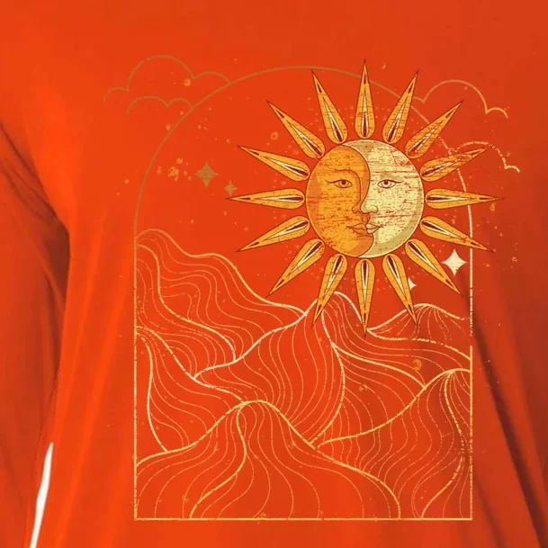 Celestial Bodies Sun Moon Bohemian Aesthetic Astrology Gift Cooling Performance Long Sleeve Crew