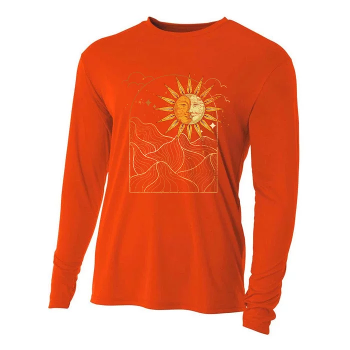 Celestial Bodies Sun Moon Bohemian Aesthetic Astrology Gift Cooling Performance Long Sleeve Crew