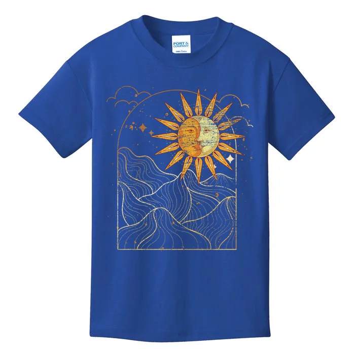 Celestial Bodies Sun Moon Bohemian Aesthetic Astrology Gift Kids T-Shirt