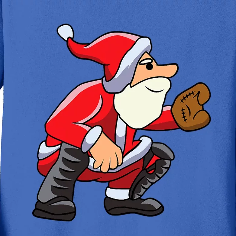 Catcher Baseball Santa Christmas Sport Xmas Pajama Funny Gift Kids Long Sleeve Shirt