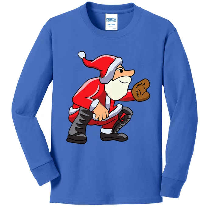 Catcher Baseball Santa Christmas Sport Xmas Pajama Funny Gift Kids Long Sleeve Shirt