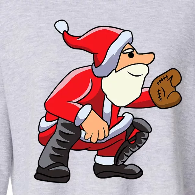 Catcher Baseball Santa Christmas Sport Xmas Pajama Funny Gift Cropped Pullover Crew