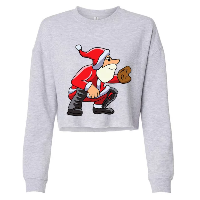 Catcher Baseball Santa Christmas Sport Xmas Pajama Funny Gift Cropped Pullover Crew