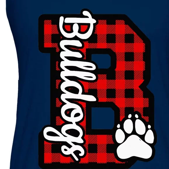 Cheer Bulldogs School Sports Fan Team Spirit Buffalo Plaid Ladies Essential Flowy Tank