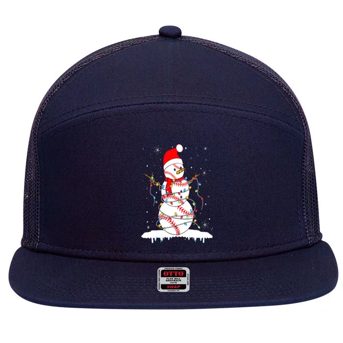 Christmas Baseball Snowman Santa Xmas Lights 7 Panel Mesh Trucker Snapback Hat