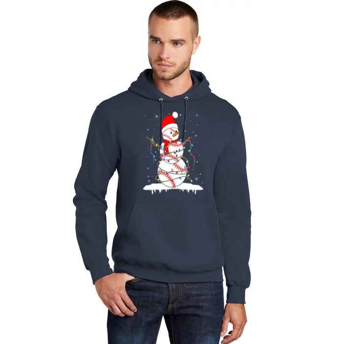 Christmas Baseball Snowman Santa Xmas Lights Hoodie