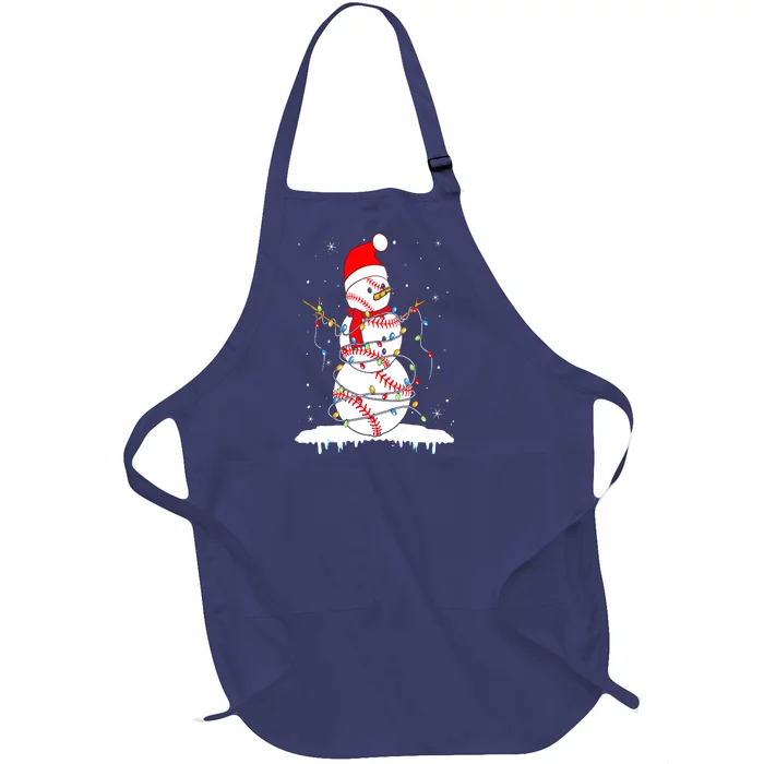 Christmas Baseball Snowman Santa Xmas Lights Full-Length Apron With Pocket