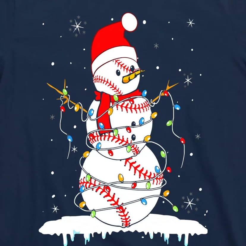 Christmas Baseball Snowman Santa Xmas Lights T-Shirt