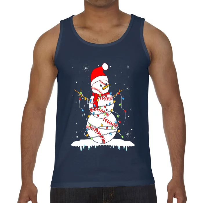 Christmas Baseball Snowman Santa Xmas Lights Comfort Colors® Tank Top