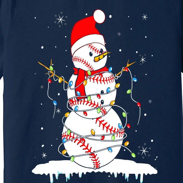 Christmas Baseball Snowman Santa Xmas Lights Premium T-Shirt