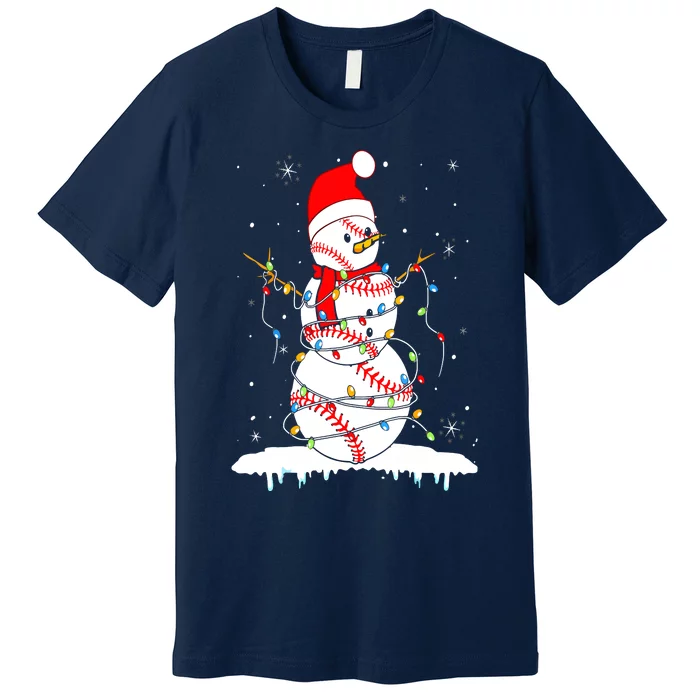 Christmas Baseball Snowman Santa Xmas Lights Premium T-Shirt