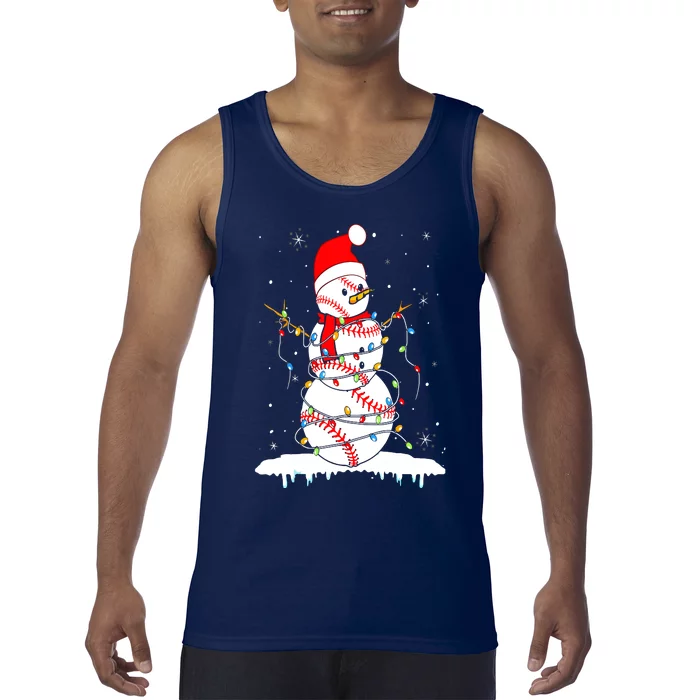 Christmas Baseball Snowman Santa Xmas Lights Tank Top