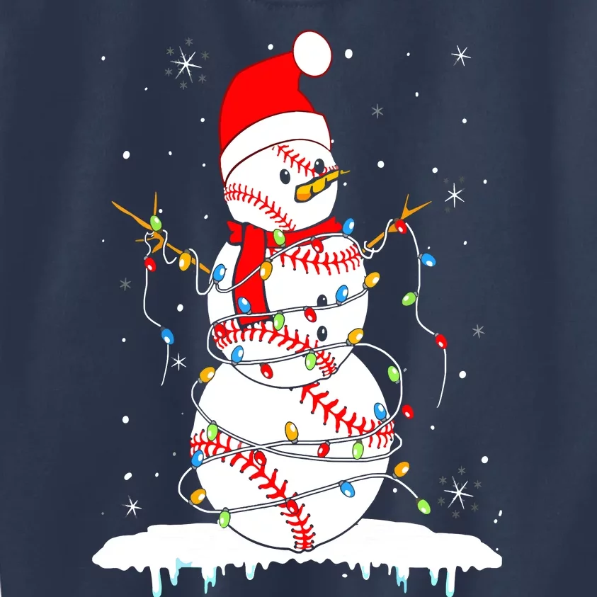 Christmas Baseball Snowman Santa Xmas Lights Kids Sweatshirt