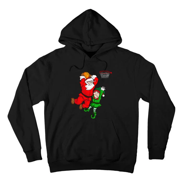 Christmas Basketball Santa Claus Slam Dunk Elf Funny Humor Tall Hoodie