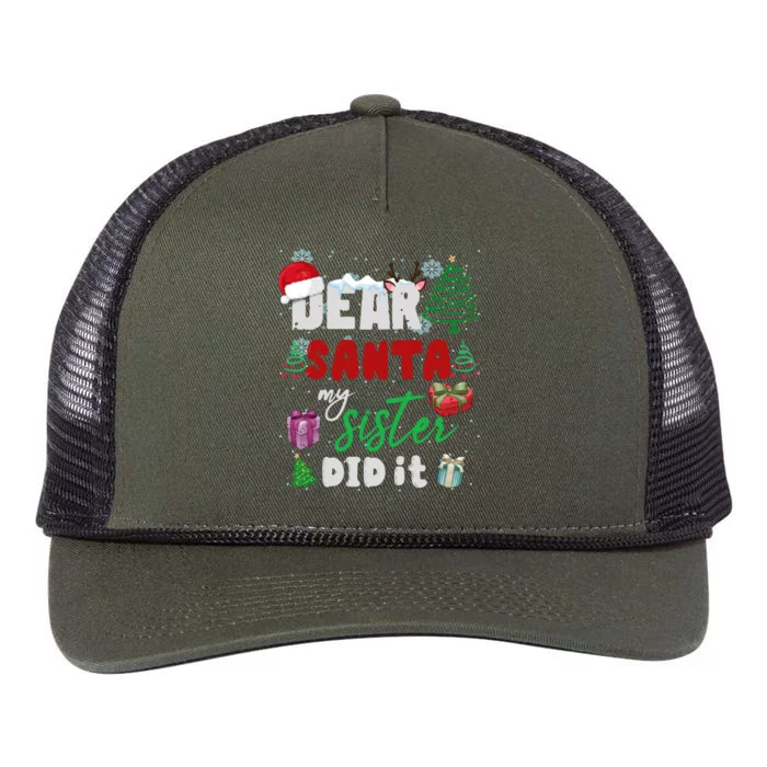 Christmas Big Sister Christmas Dear Santa My Sister Did It Gift Retro Rope Trucker Hat Cap