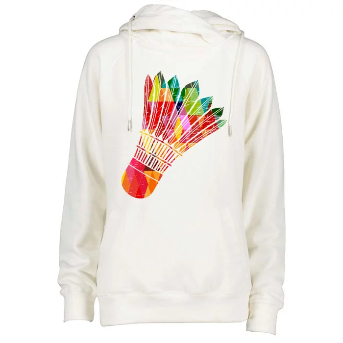 Colorful Badminton Shuttlecock Smash Athlete Player Coach Funny Gift Womens Funnel Neck Pullover Hood