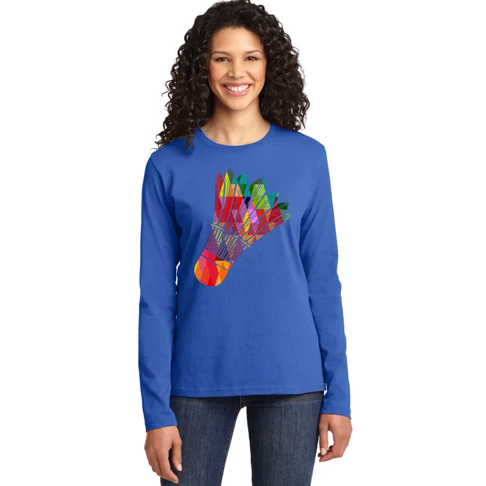 Colorful Badminton Shuttlecock Smash Athlete Player Coach Funny Gift Ladies Long Sleeve Shirt