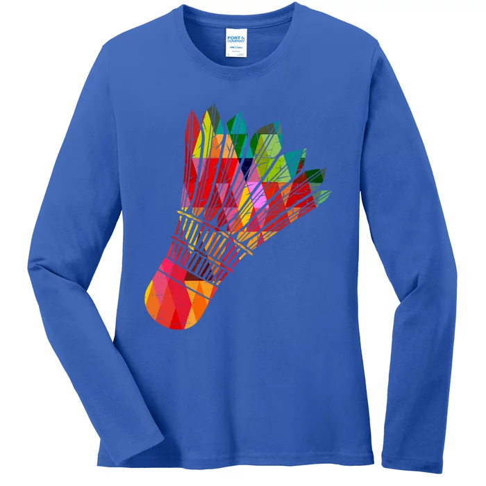 Colorful Badminton Shuttlecock Smash Athlete Player Coach Funny Gift Ladies Long Sleeve Shirt