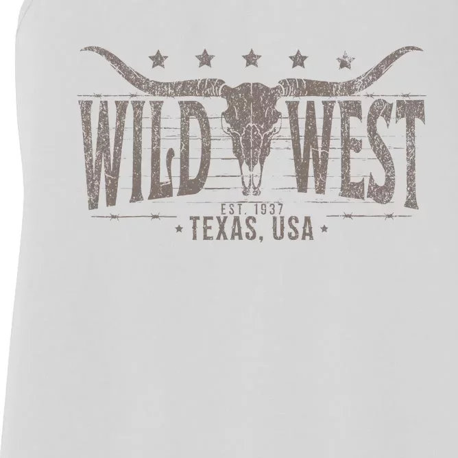 Cow Bull Skull Longhorn Skull Western Country Music Trip Women's Racerback Tank