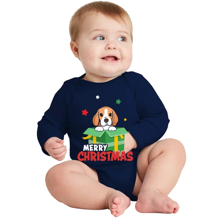 Cute Beagle Santa Dog Lovers Merry Christmas Xmas Design Gift Baby Long Sleeve Bodysuit